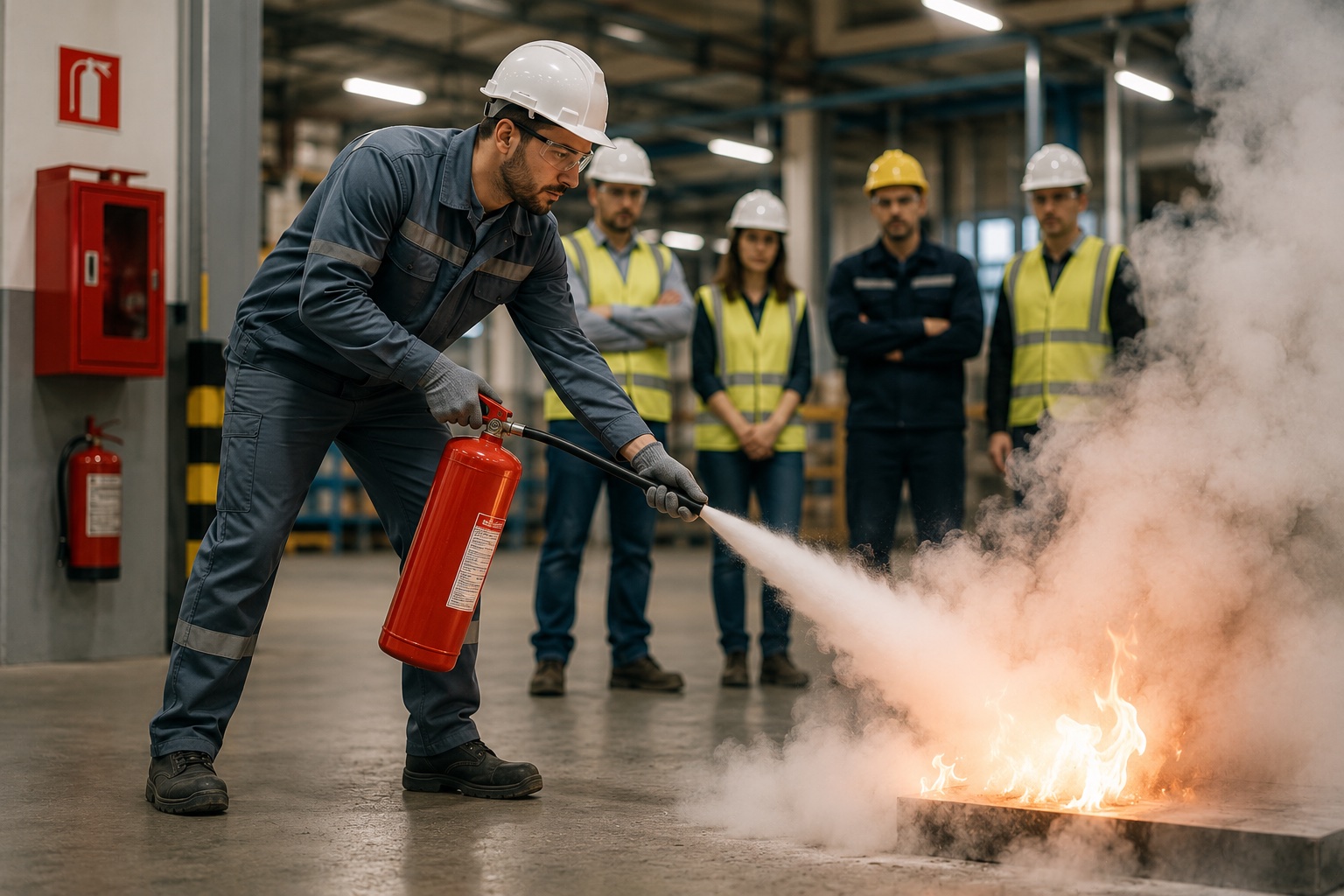 Formation incendie en situation réelle — étincelles et atelier industriel
